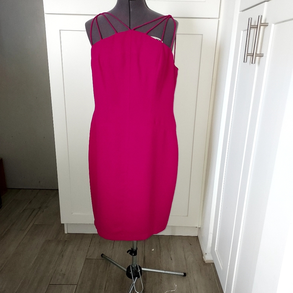 Fuchsia Pink Asymmetrical Bodycon Dress for Cocktail - Picture 8 of 9